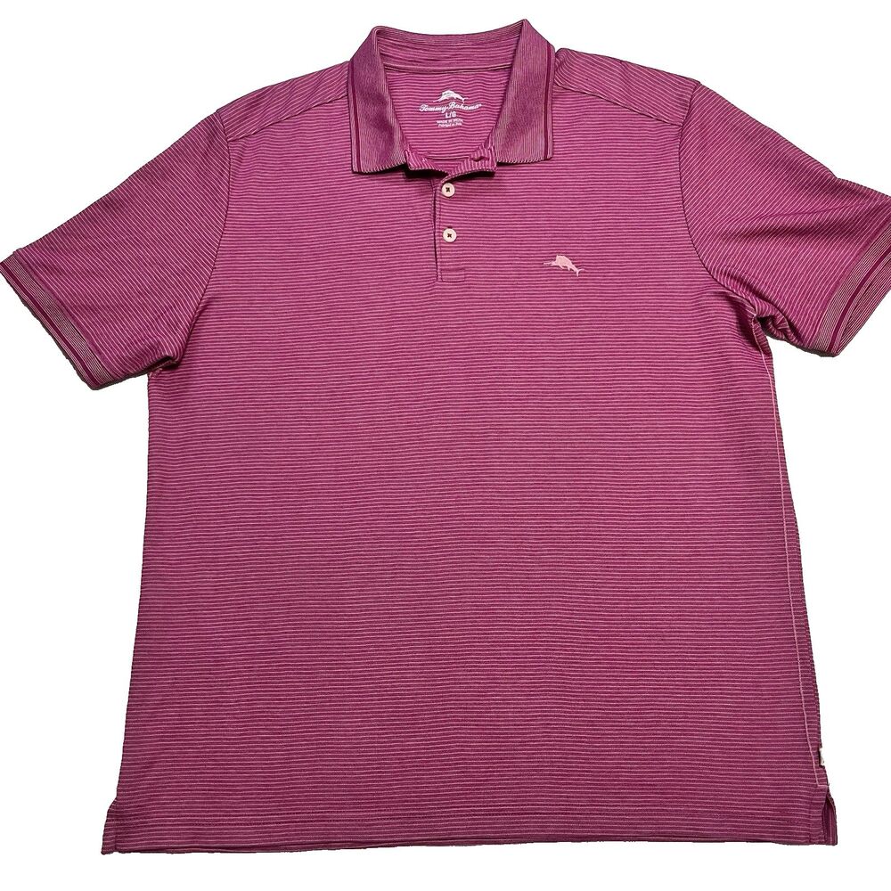 Tommy Bahama Island Zone Polo Shirt Men L Pink Performance Stretch Golf Casual
